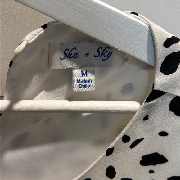 She + Sky Black and White Spotted Long Sleeve Dress Sz M - Picture 2 of 4